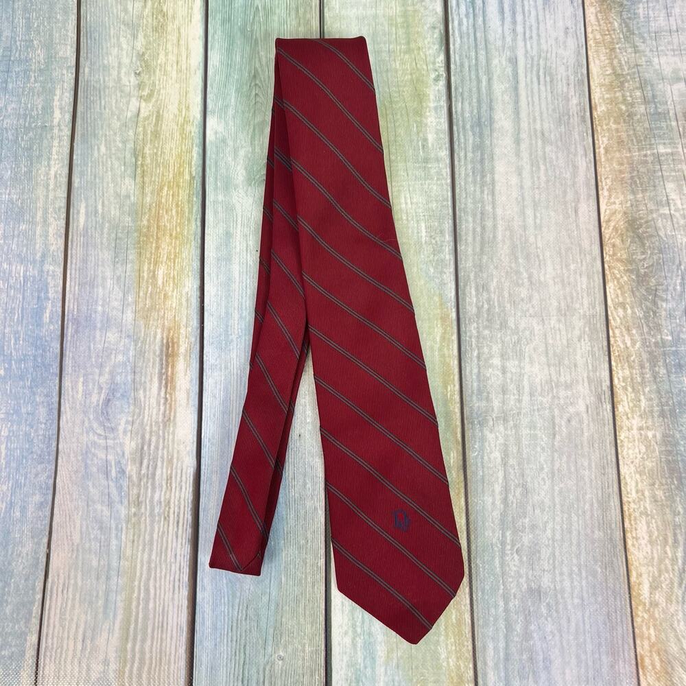 Christian Dior Vintage Men's Tie Red Blue Stripe Silk Blend 90s
